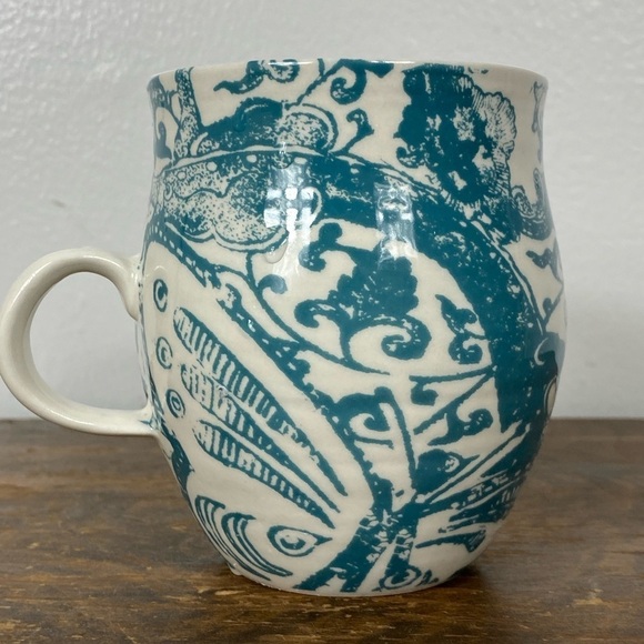 Anthropologie Homegrown Teal blue & Cream Floral Letter “B” Mug 4 1/4'' - Picture 3 of 6